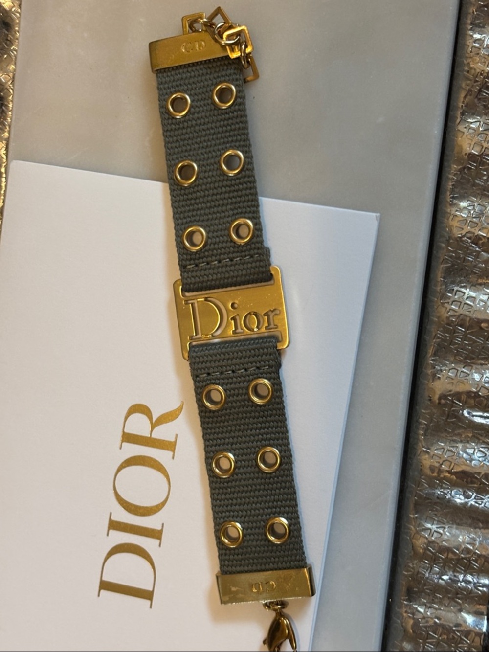 Dior street chic vintage Olive Canvas Bracelet with Gold Hardware